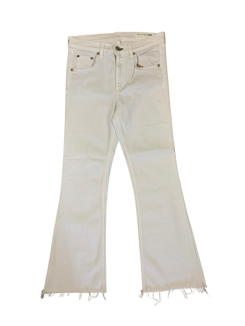 Rag And Bone Jean White Flare Jeans 27 Raw Hem High Rise Stretch Denim